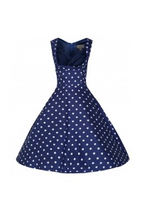 Šaty Lindy Bop modré s bílým puntíkem