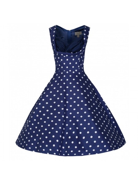 Šaty Lindy Bop modré s bílým puntíkem