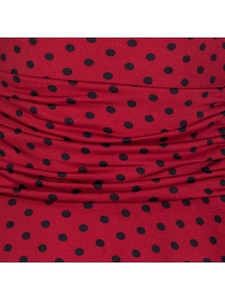 Šaty Lindy Bop červené s černým puntíkem krátký rukáv
