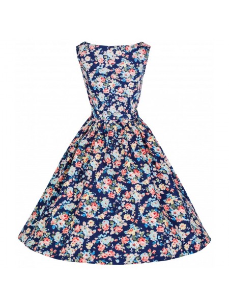 Šaty Lindy Bop vintage tmavě modré s růžemi