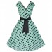 Šaty Lindy Bop mentolově zelené černý puntík 'Mary Ellen'